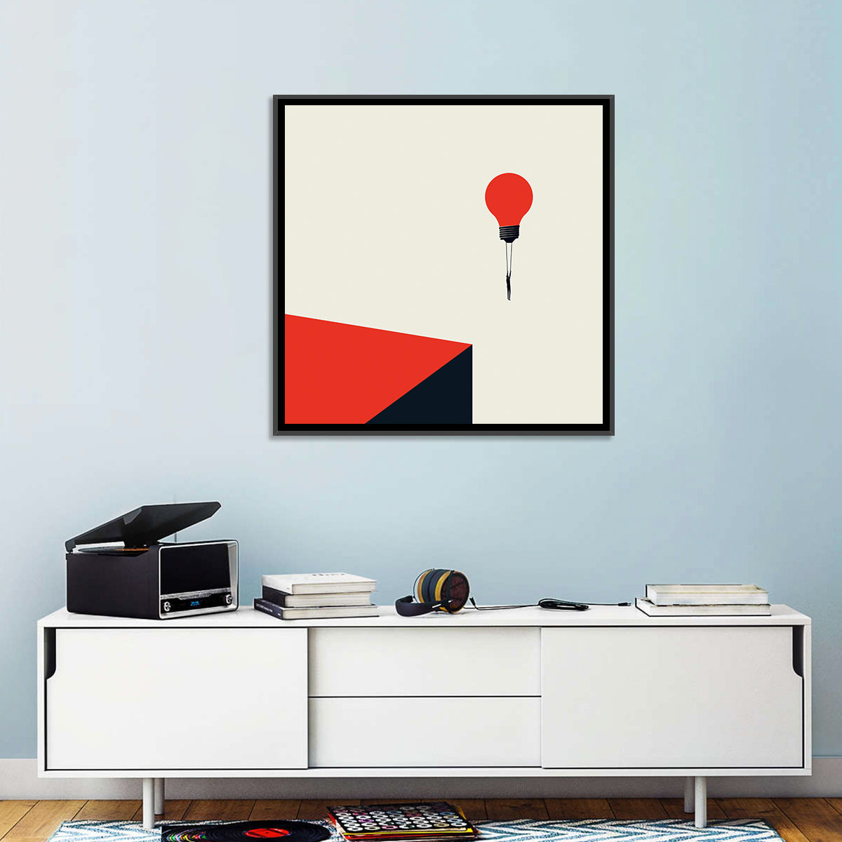 Hanging from a Lightbulb Wall Art in a room, square