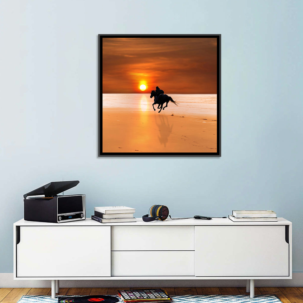 Horse and Rider at Sunset Wall Art