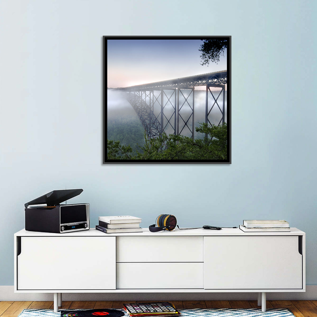 New River Gorge Bridge at Dawn Wall Art in a room, square