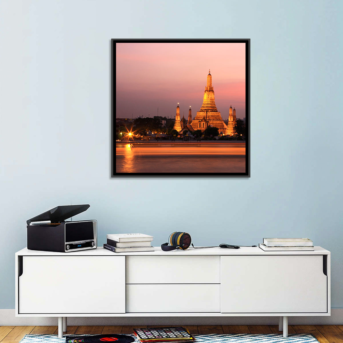Wat Arun at Dusk Wall Art in a room, square