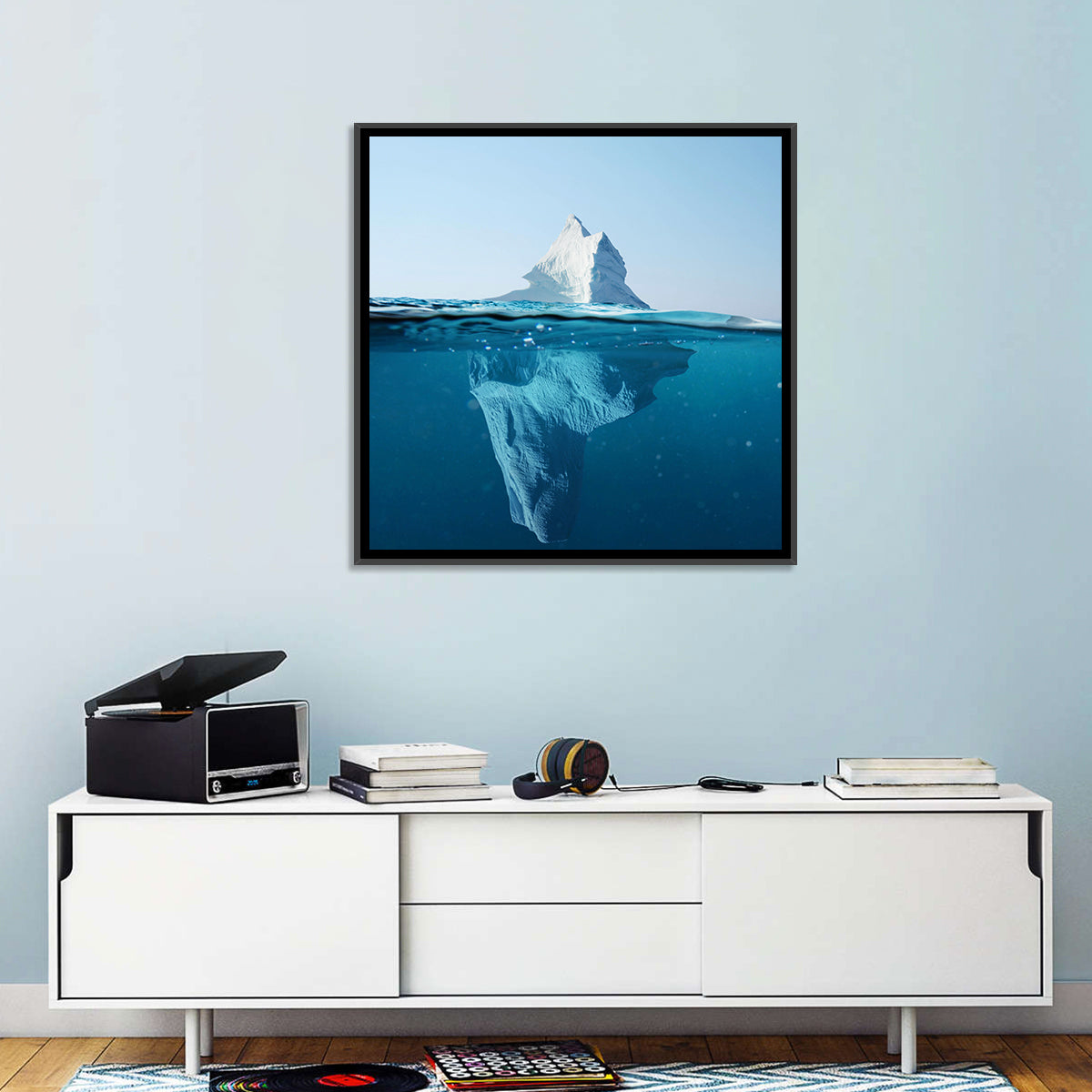 Split-level Iceberg Wall Art in a room, square