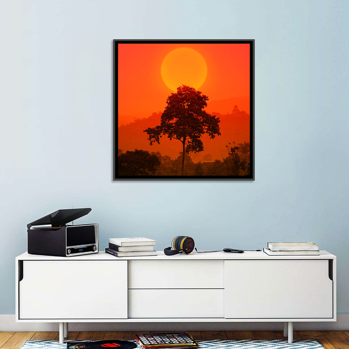 African Summer Sunset Wall Art in a room, square
