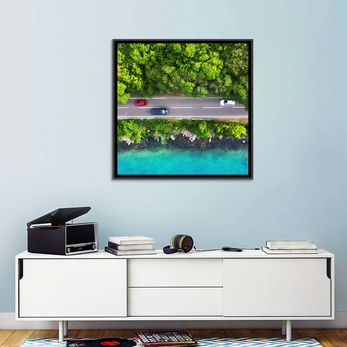 Sea Coast Highway Wall Art in a room, square