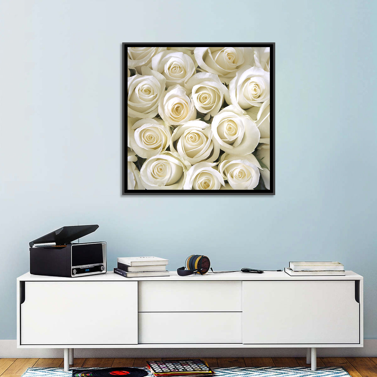 Silky Roses Wall Art in a room, square
