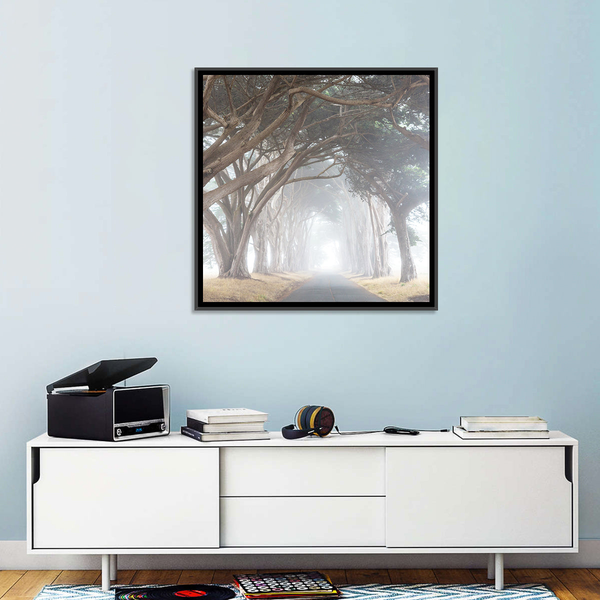 Misty Cypress Tunnel Wall Art in a room, square
