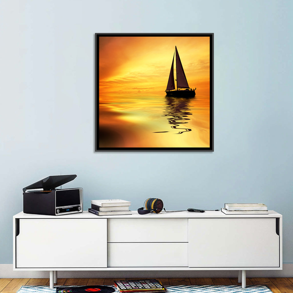 Golden Hour Sailboat Silhouette Wall Art