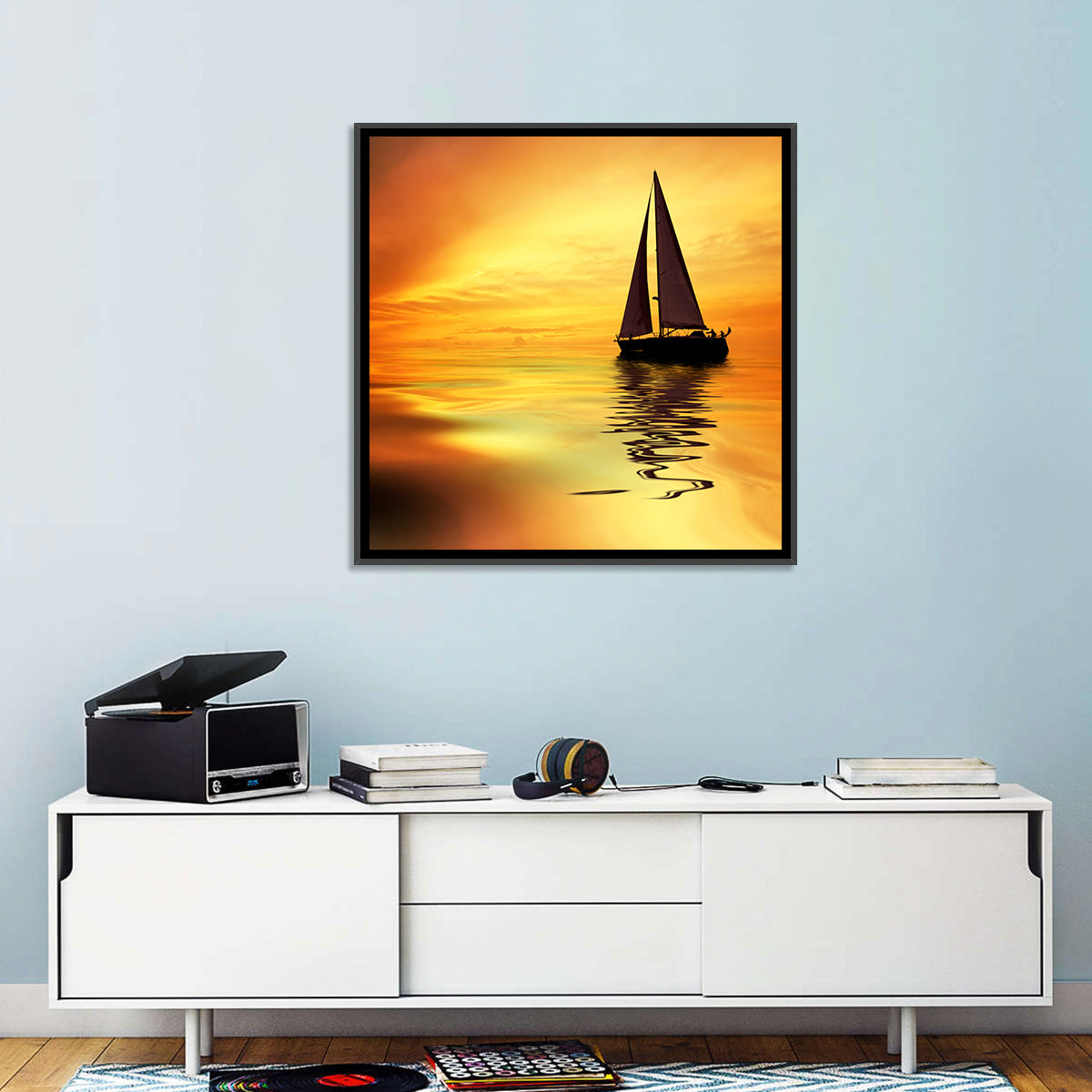 Golden Hour Sailboat Silhouette Wall Art