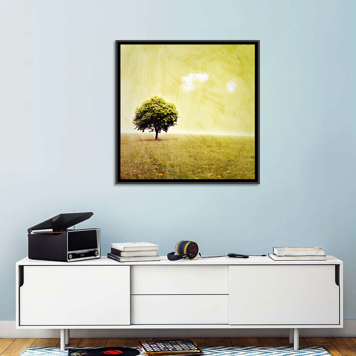 Grunge Tree in Meadow Wall Art in a room, square