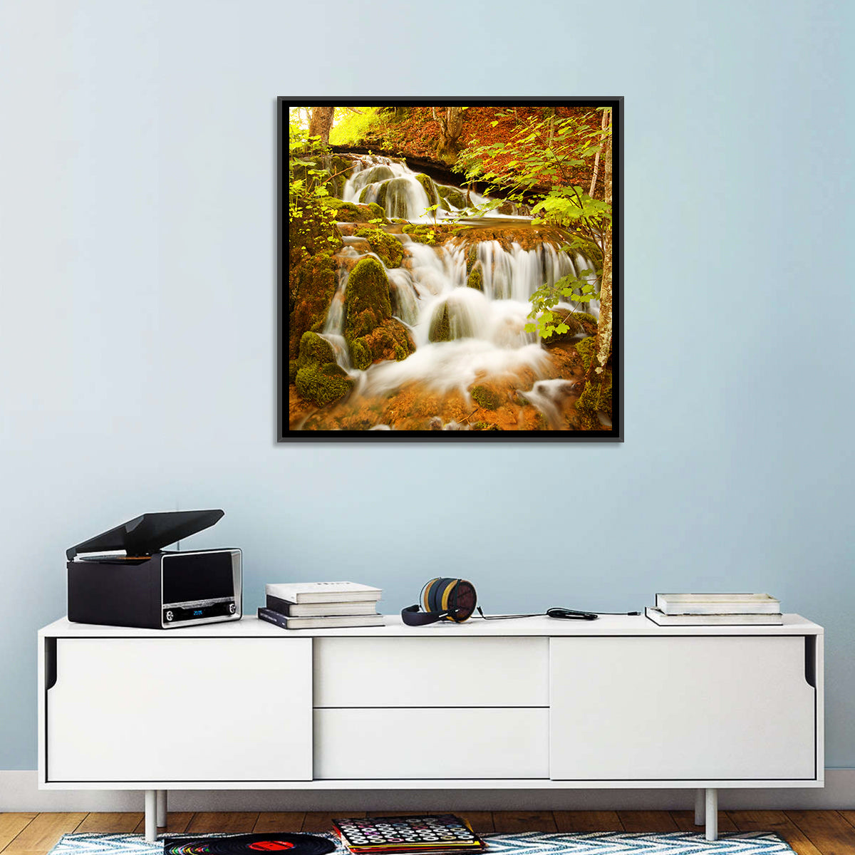 Plitvice Autumn Stream Wall Art in a room, square