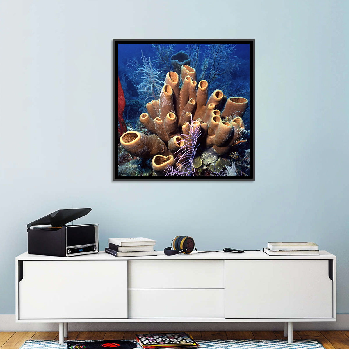 Belize Reef Sponge Scene Wall Art in a room, square