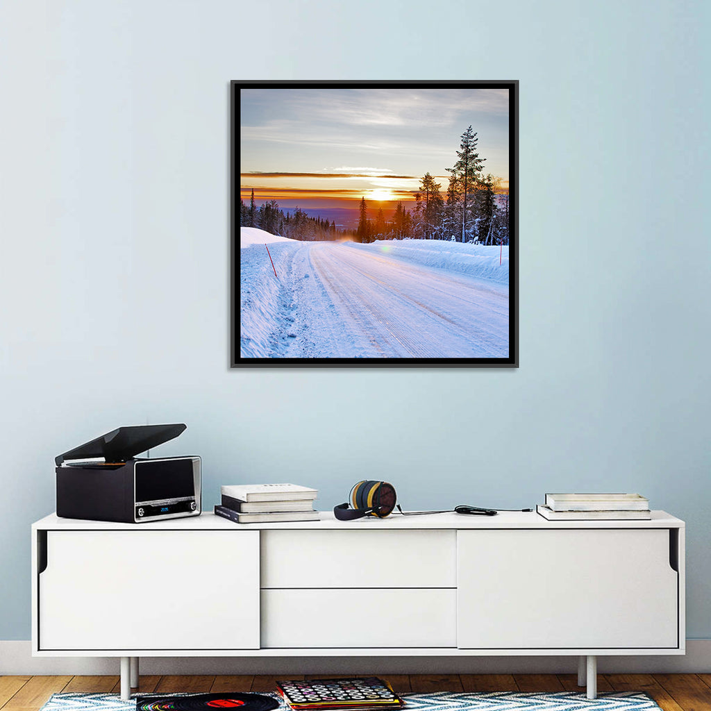 Snowy Road at Sunset Wall Art