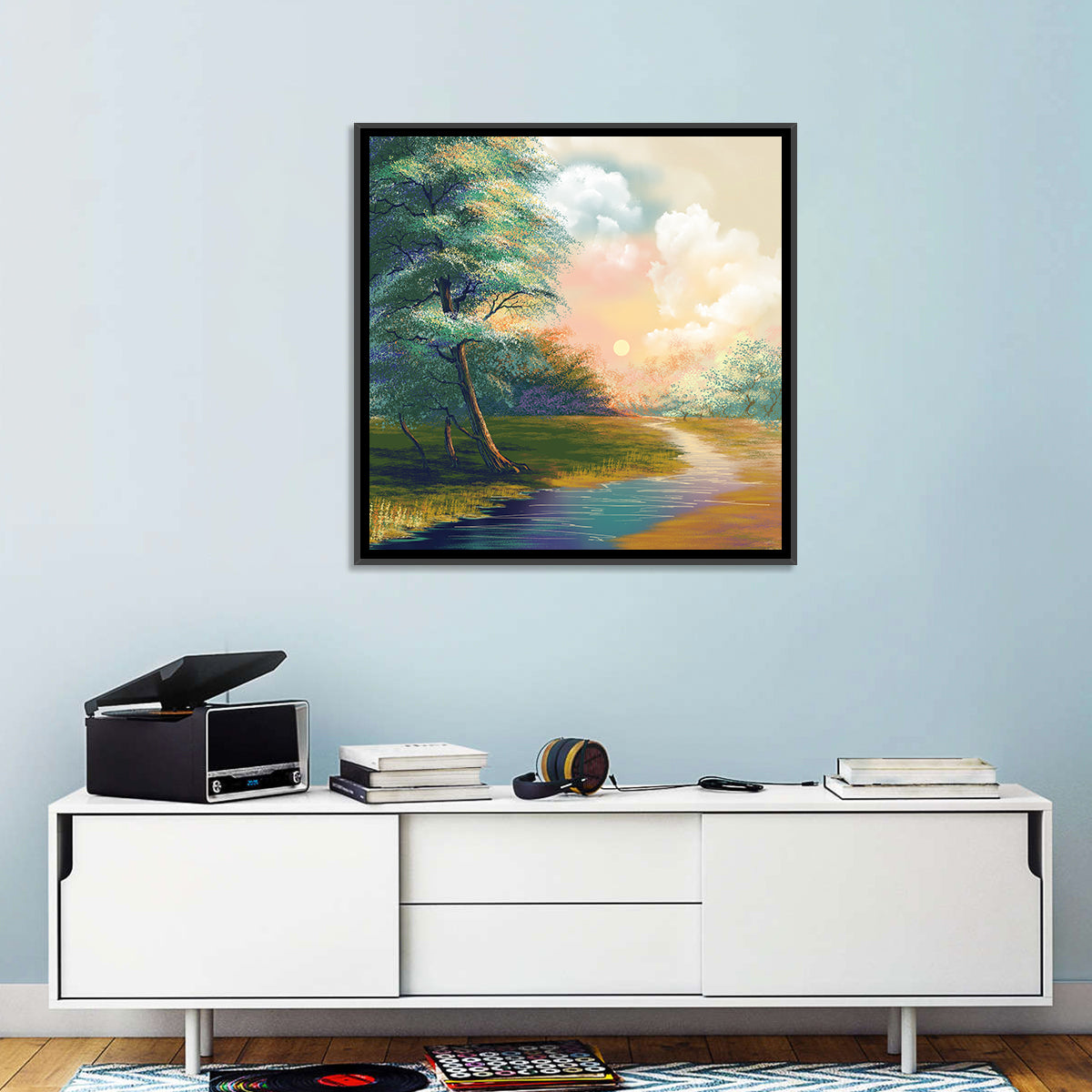 Spring Forest Sunrise Wall Art in a room, square