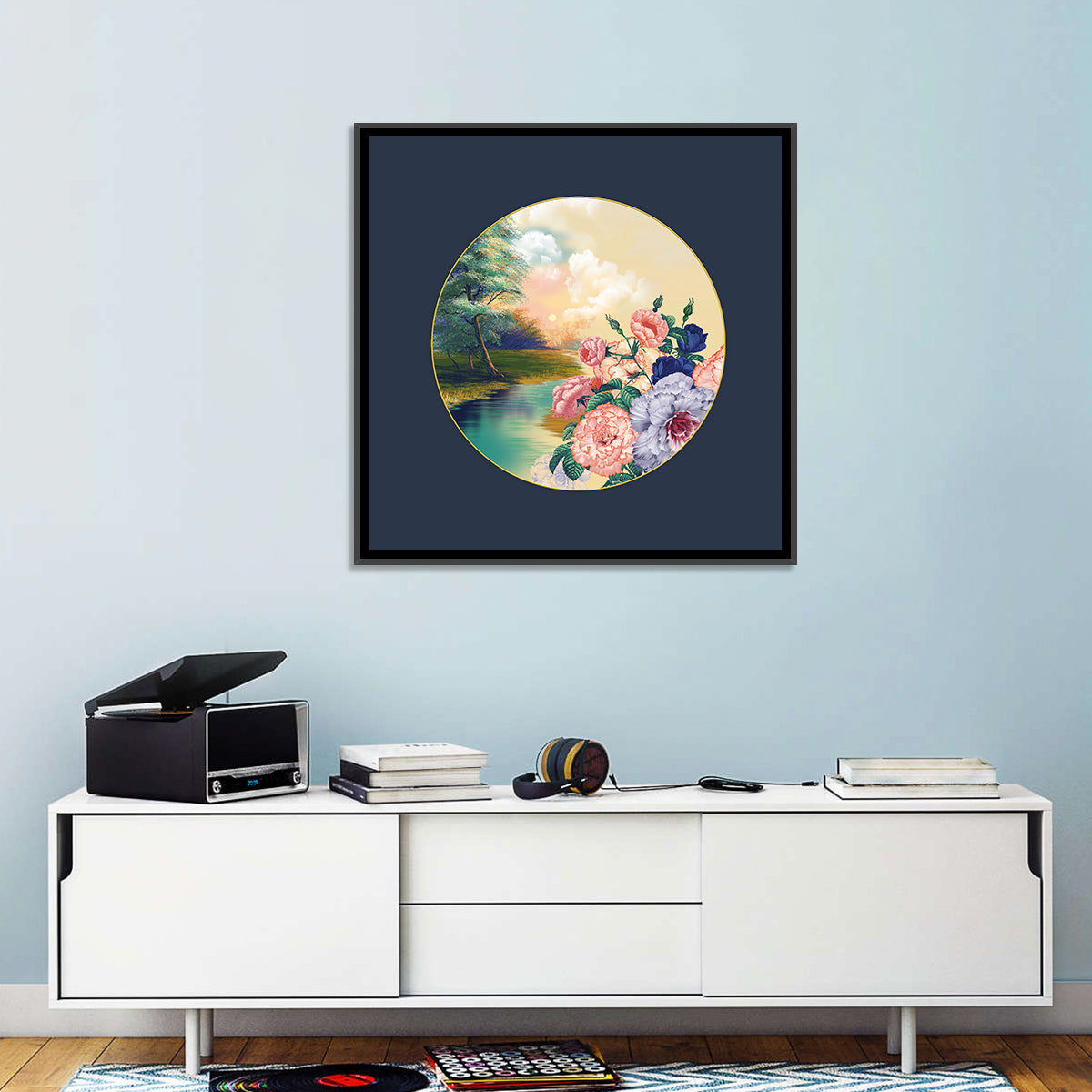 Golden Garden Circle Wall Art in a room, square