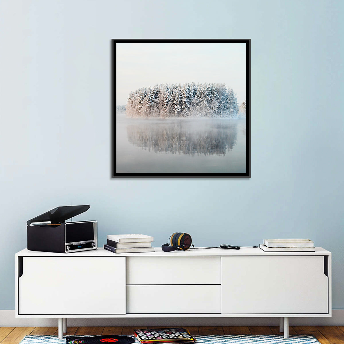 Misty Karelia Lake Wall Art in a room, square