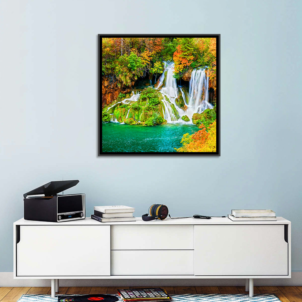 Plitvička Jezera Autumn Falls Wall Art in a room, square