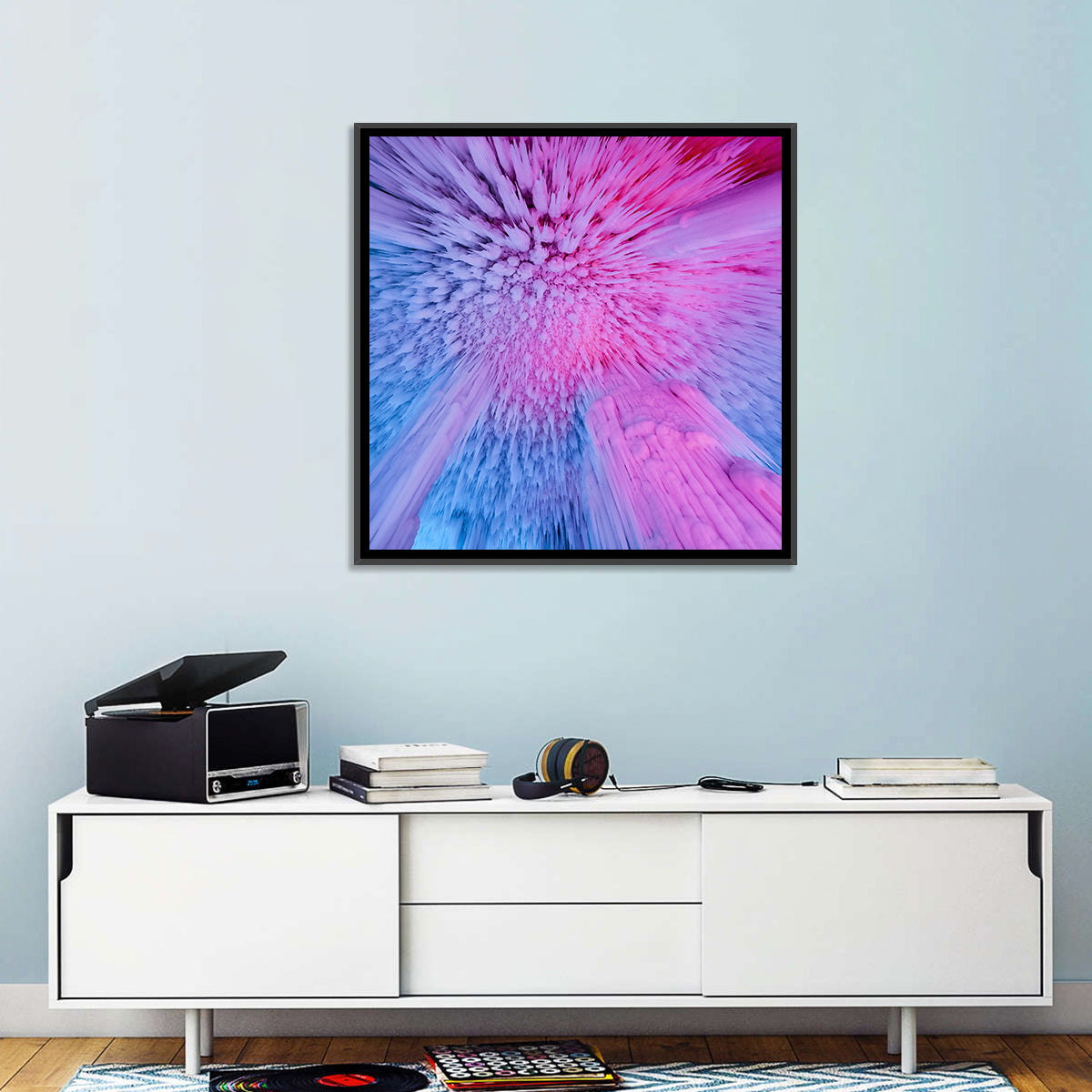Ethereal Ice Cave Icicles Wall Art in a room, square