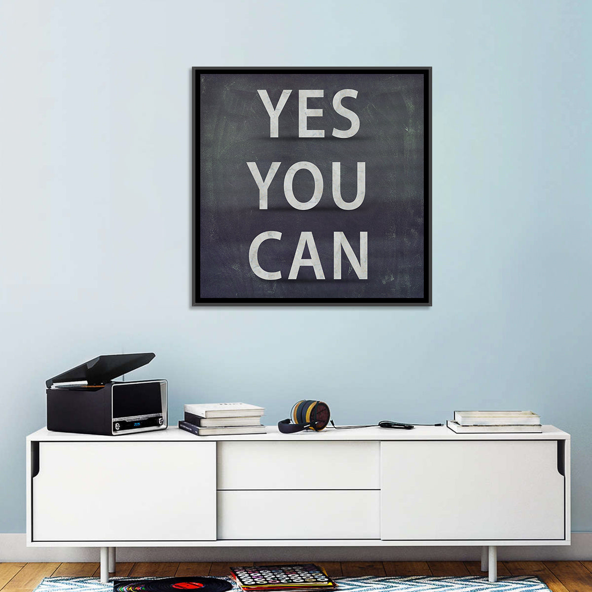 Yes You Can Chalkboard Typography Wall Art in a room, square