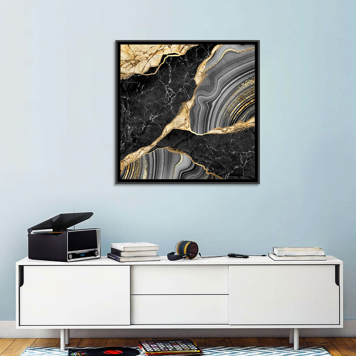 Gold River Abstract Wall Art in a room, square