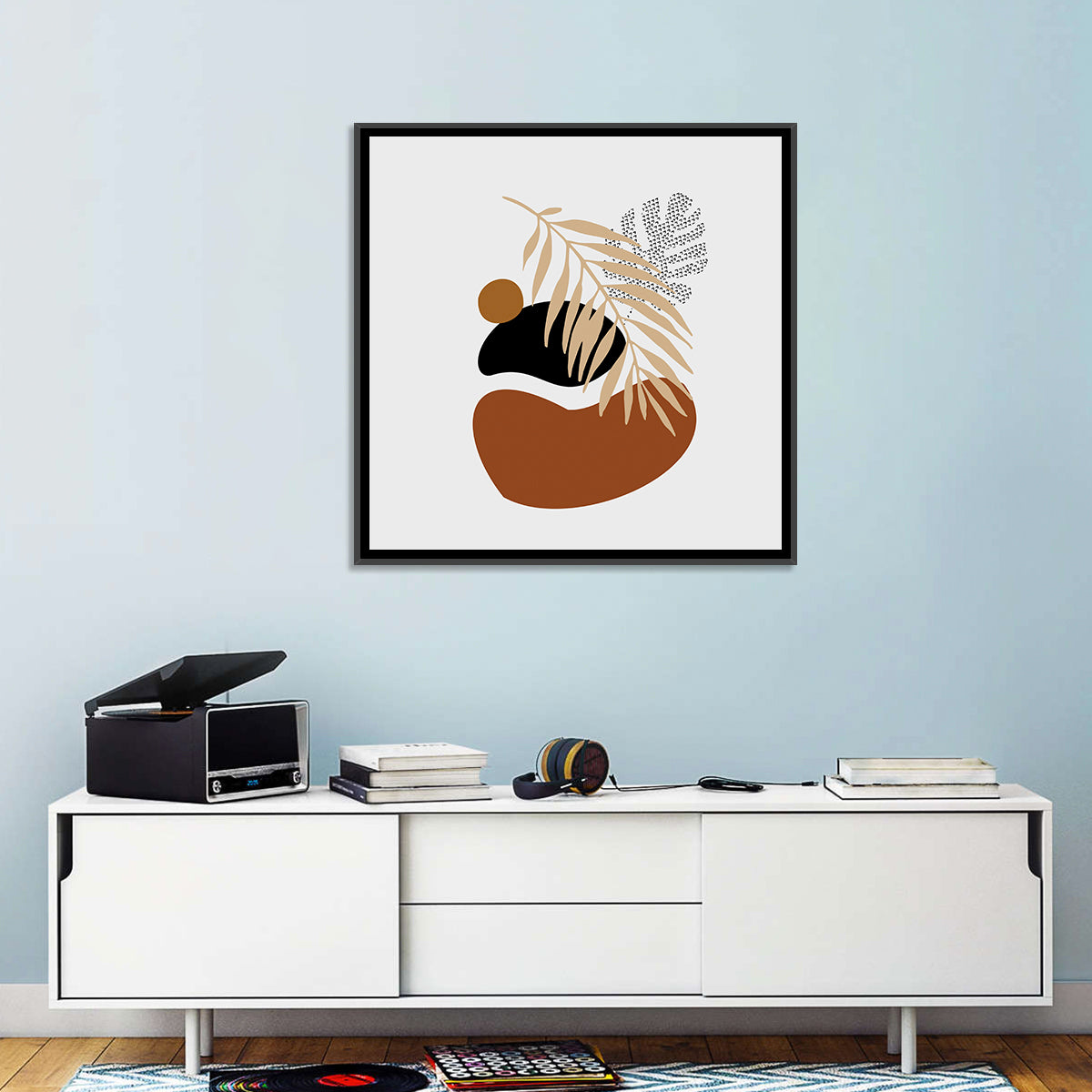 Tropical Stones Palm Leaf Wall Art in a room, square
