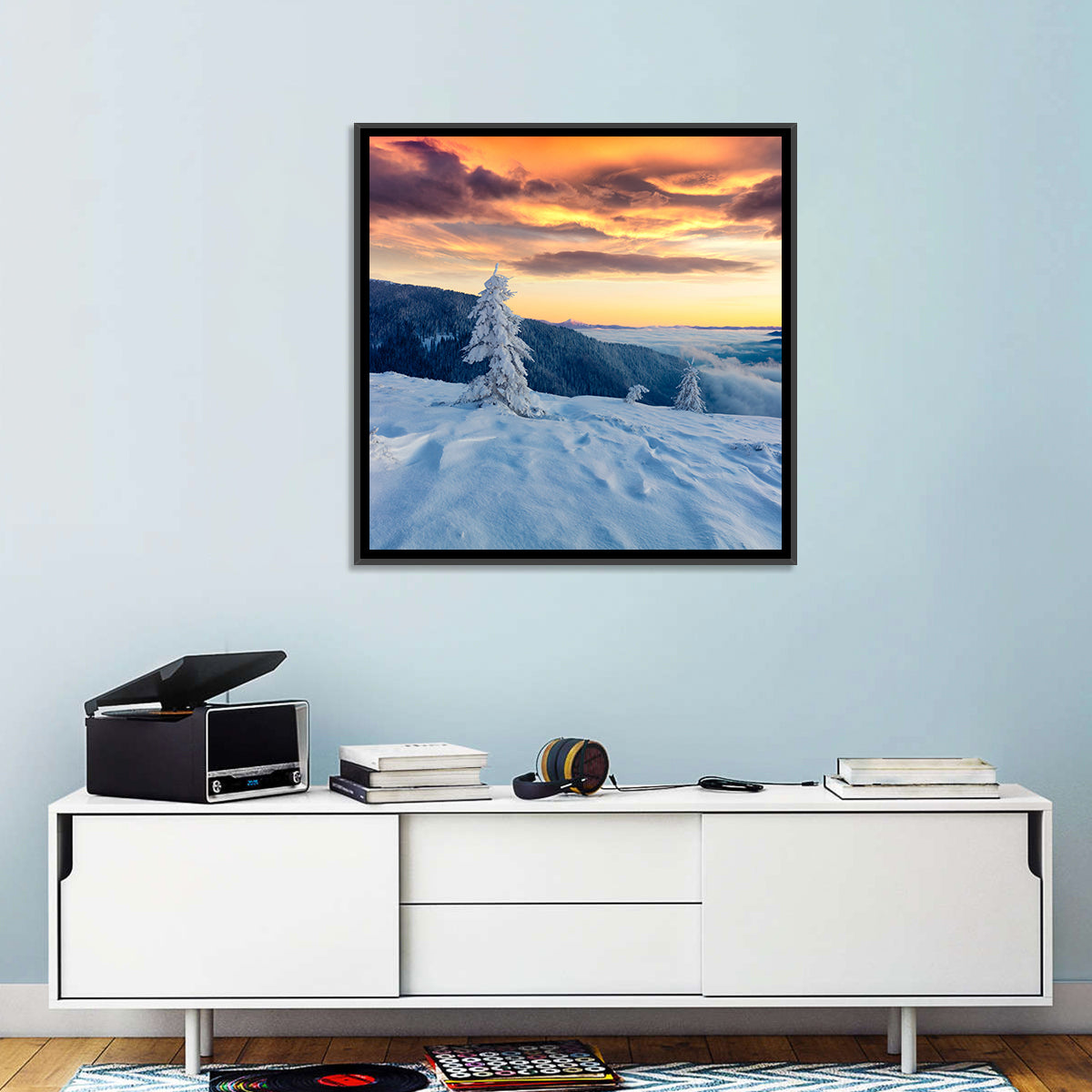 Carpathian Sunrise Wall Art in a room, square