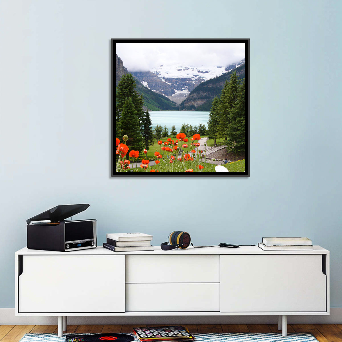 Lake Louise Poppies Wall Art in a room, square
