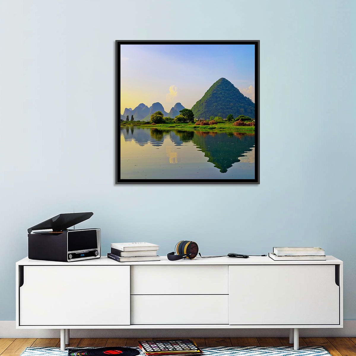 Yangshuo Reflection on Li River Wall Art in a room, square