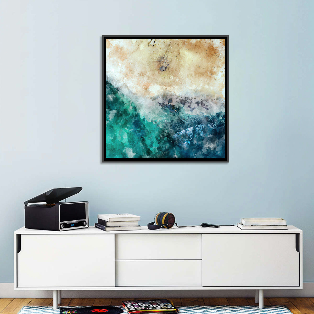 Aerial Beach Abstract Wall Art in a room, square