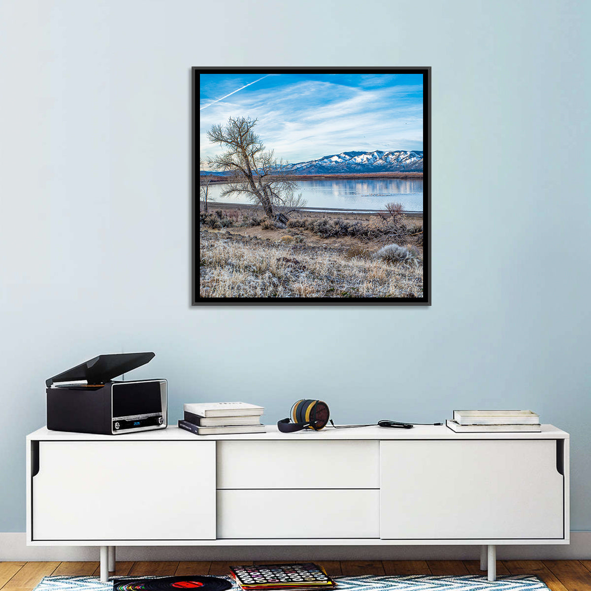 Winter Washoe Lake Morning Wall Art in a room, square