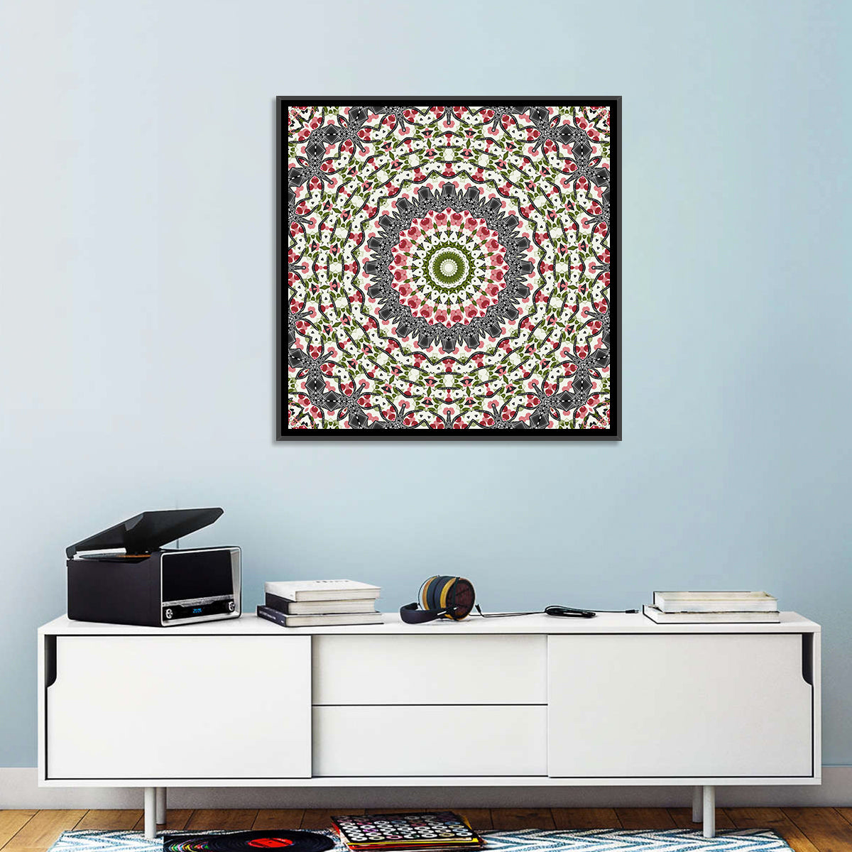 Cherry Mosaic Mandala Wall Art in a room, square