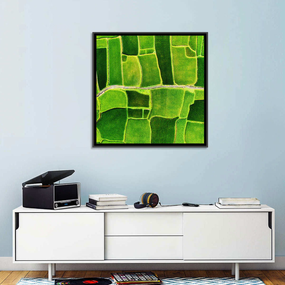 Verdant Rice Terrace Grid Wall Art in a room, square