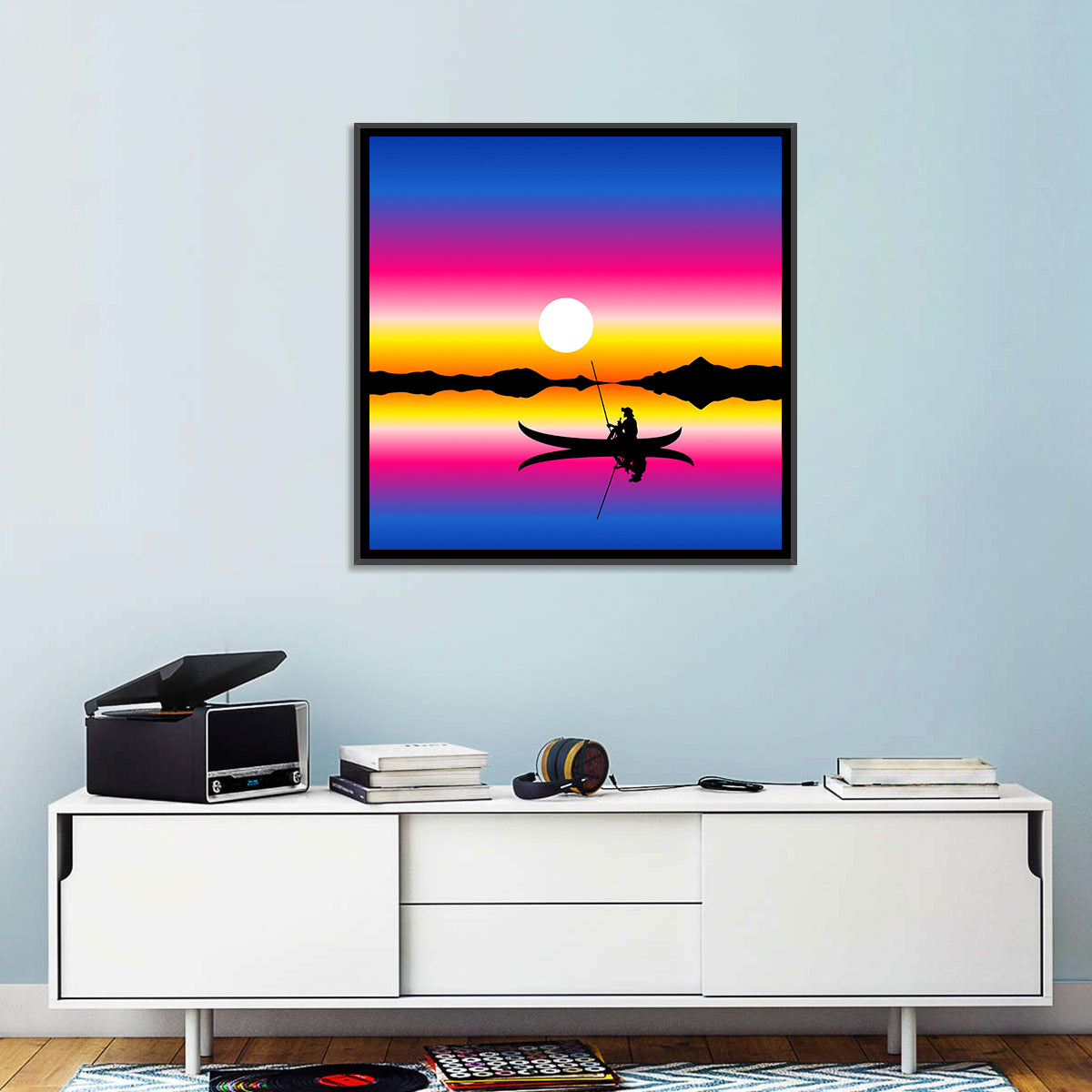 Fisherman Silhouette at Sunset Wall Art