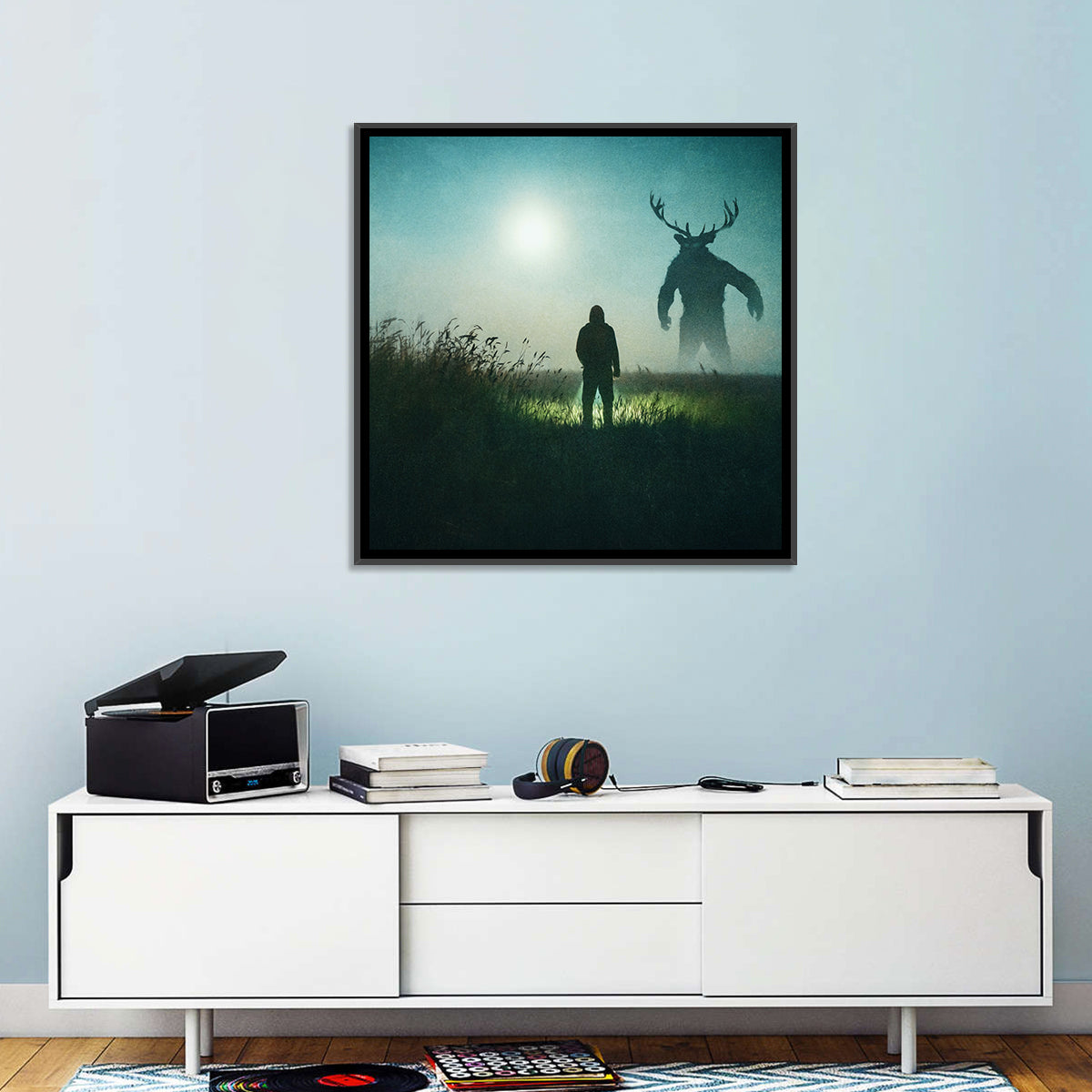 Antlered Shadow in Mist Wall Art in a room, square