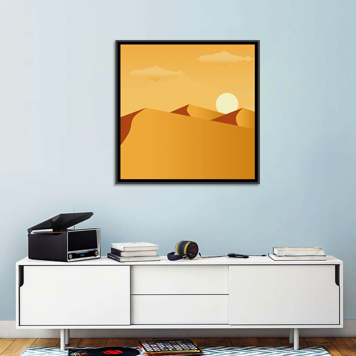 Sunset Over Sand Dunes Wall Art in a room, square