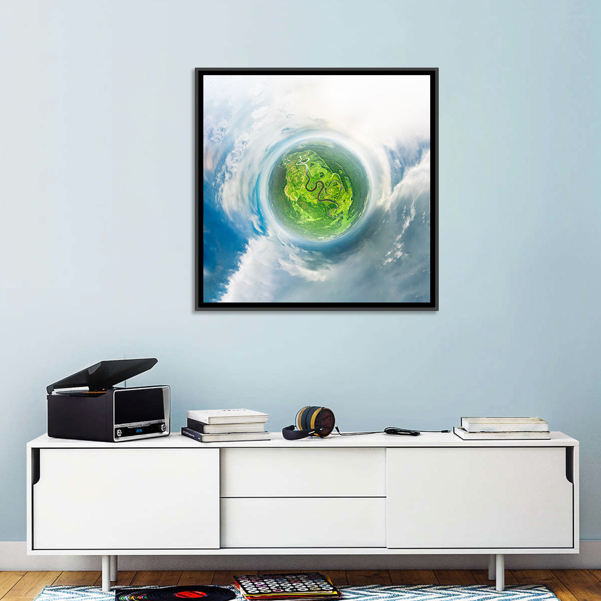 Spherical Forest from Space Wall Art in a room, square