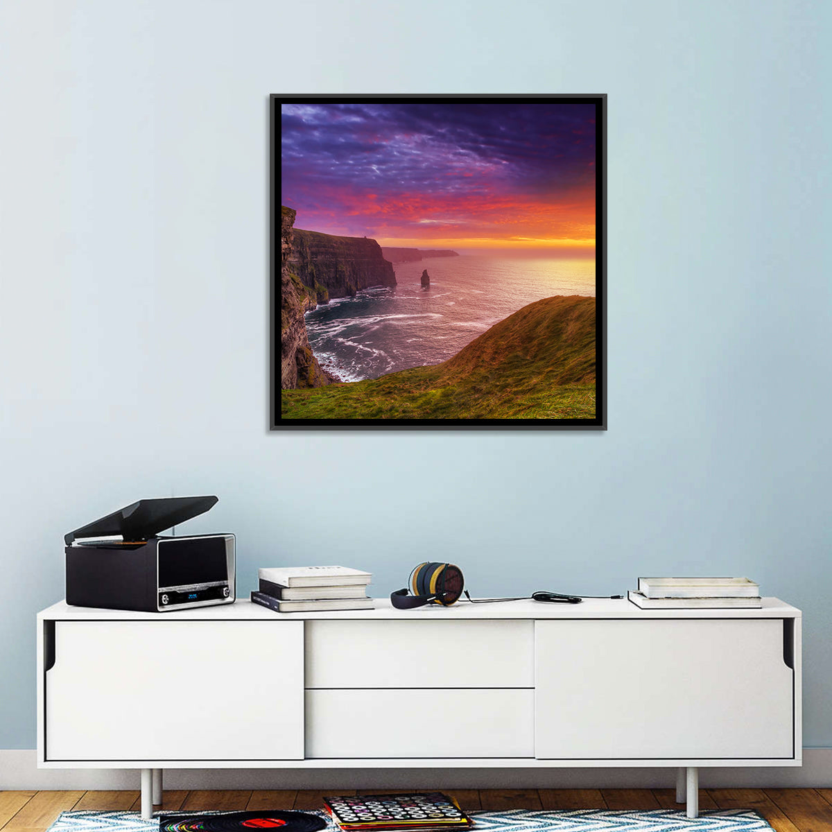 Cliffs of Moher Sea Stack at Sunset Wall Art in a room, square