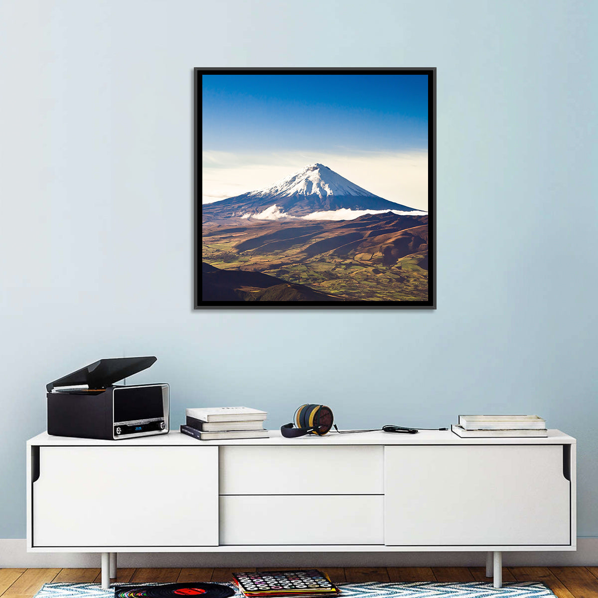 Cotopaxi Volcano Landscape Wall Art in a room, square