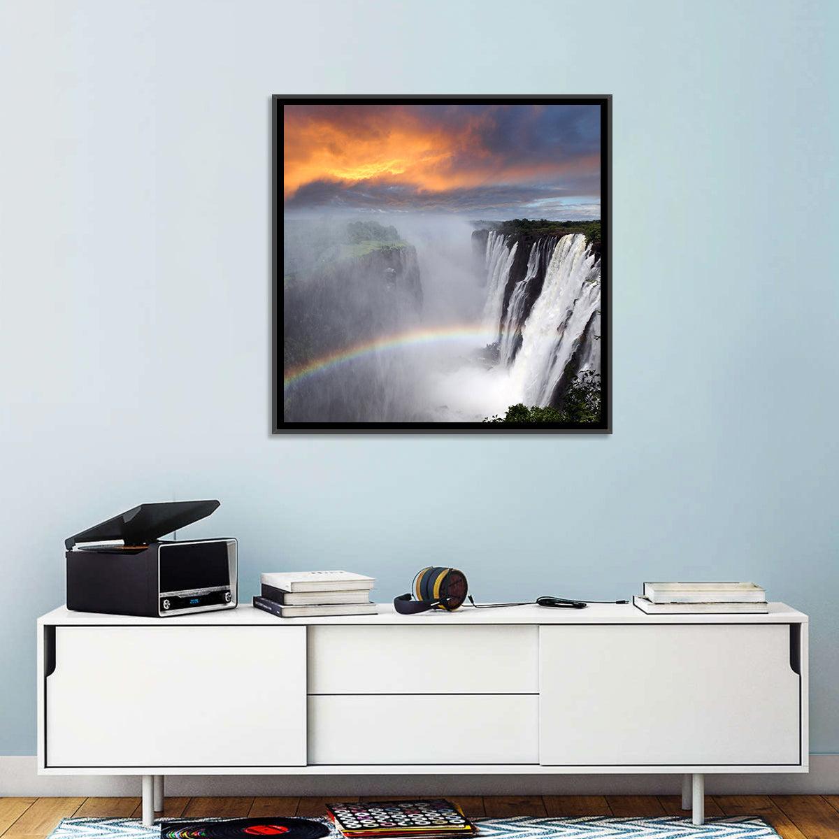 Victoria Falls Rainbow at Dusk Wall Art in a room, square