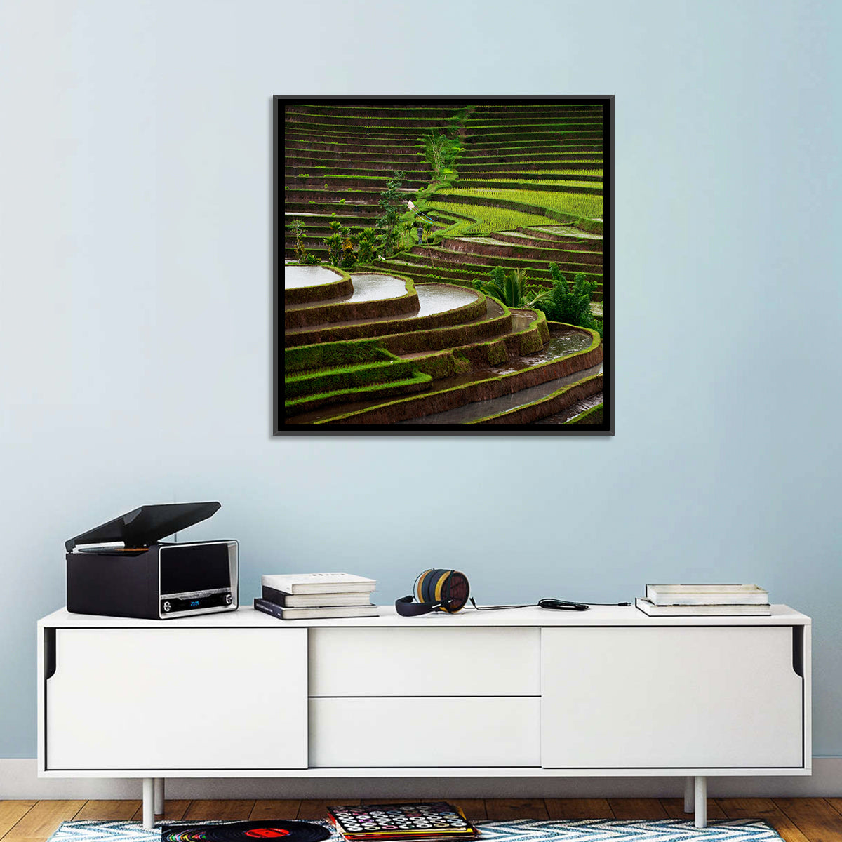 Lush Rice Terraces Wall Art in a room, square