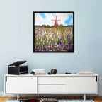 Ink Wash Windmill in Blooming Field Wall Art