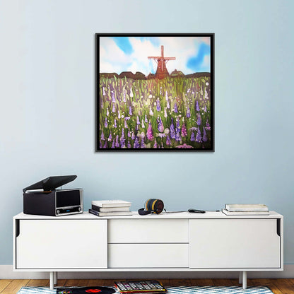 Windmill in Floral Field Wall Art