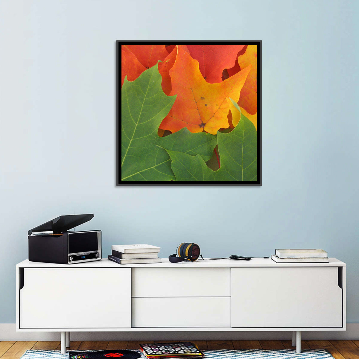 Autumn Maple Leaves Wall Art in a room, square