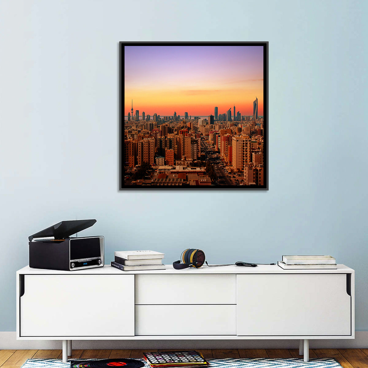 Kuwait City Skyline at Dusk Wall Art in a room, square