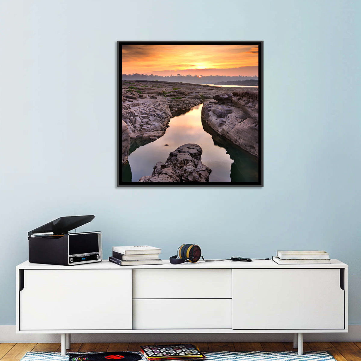 Sam Phan Bok Sunrise River Canyon Wall Art in a room, square