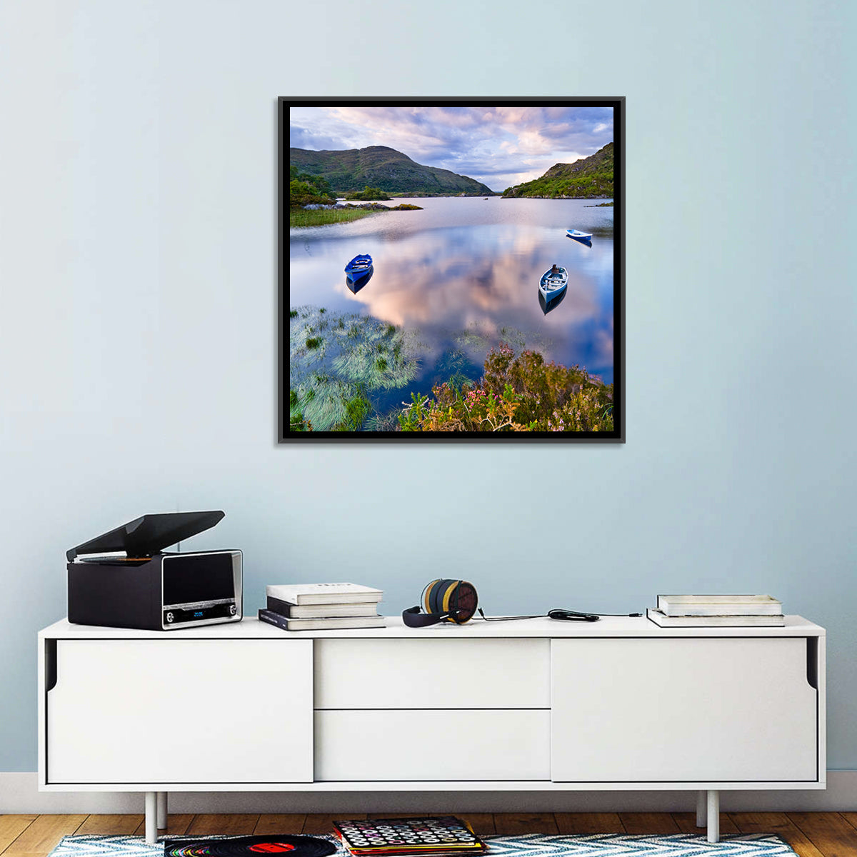 Lough Leane Rowboats at Dusk Wall Art in a room, square