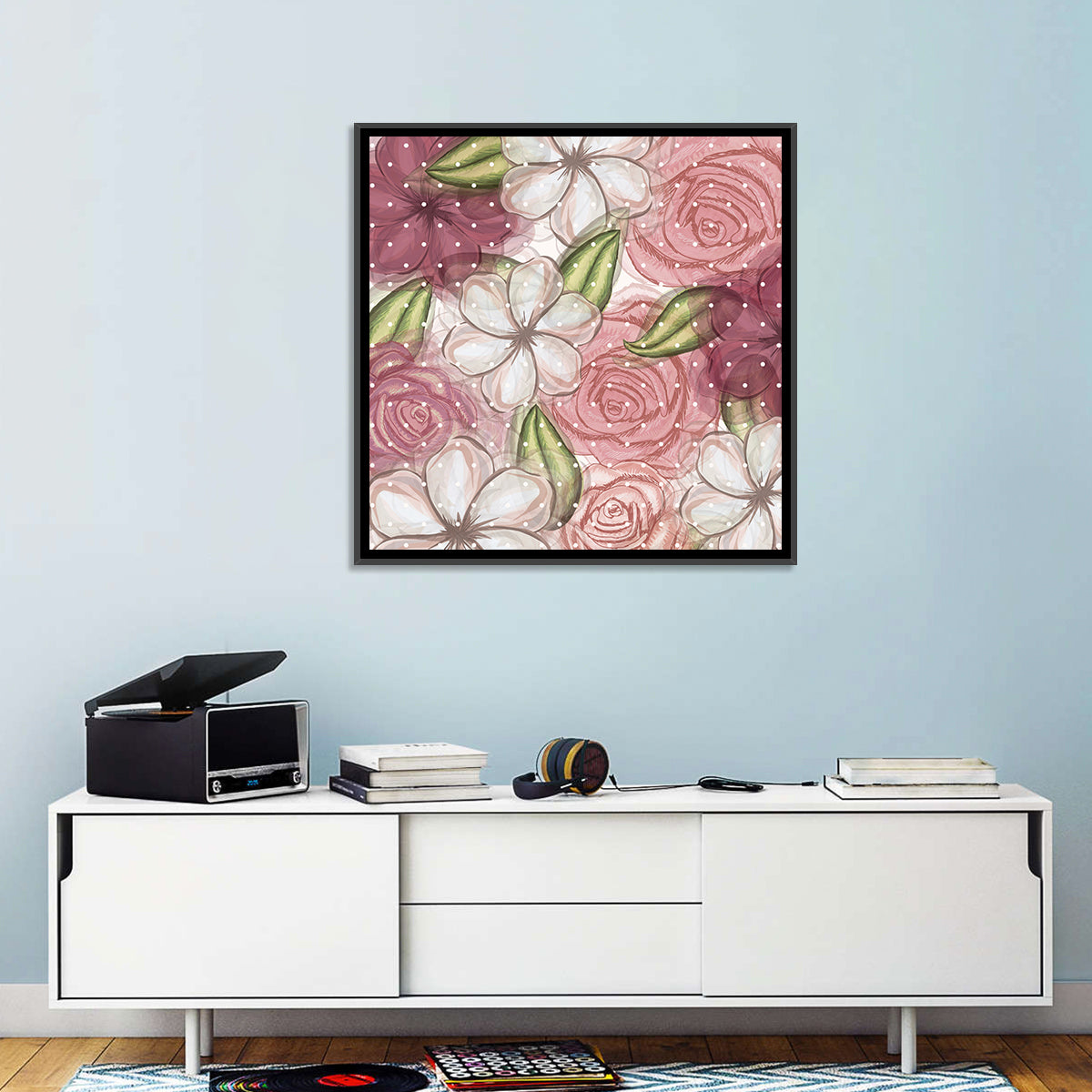Vintage Floral Pattern with Polka Dots Wall Art