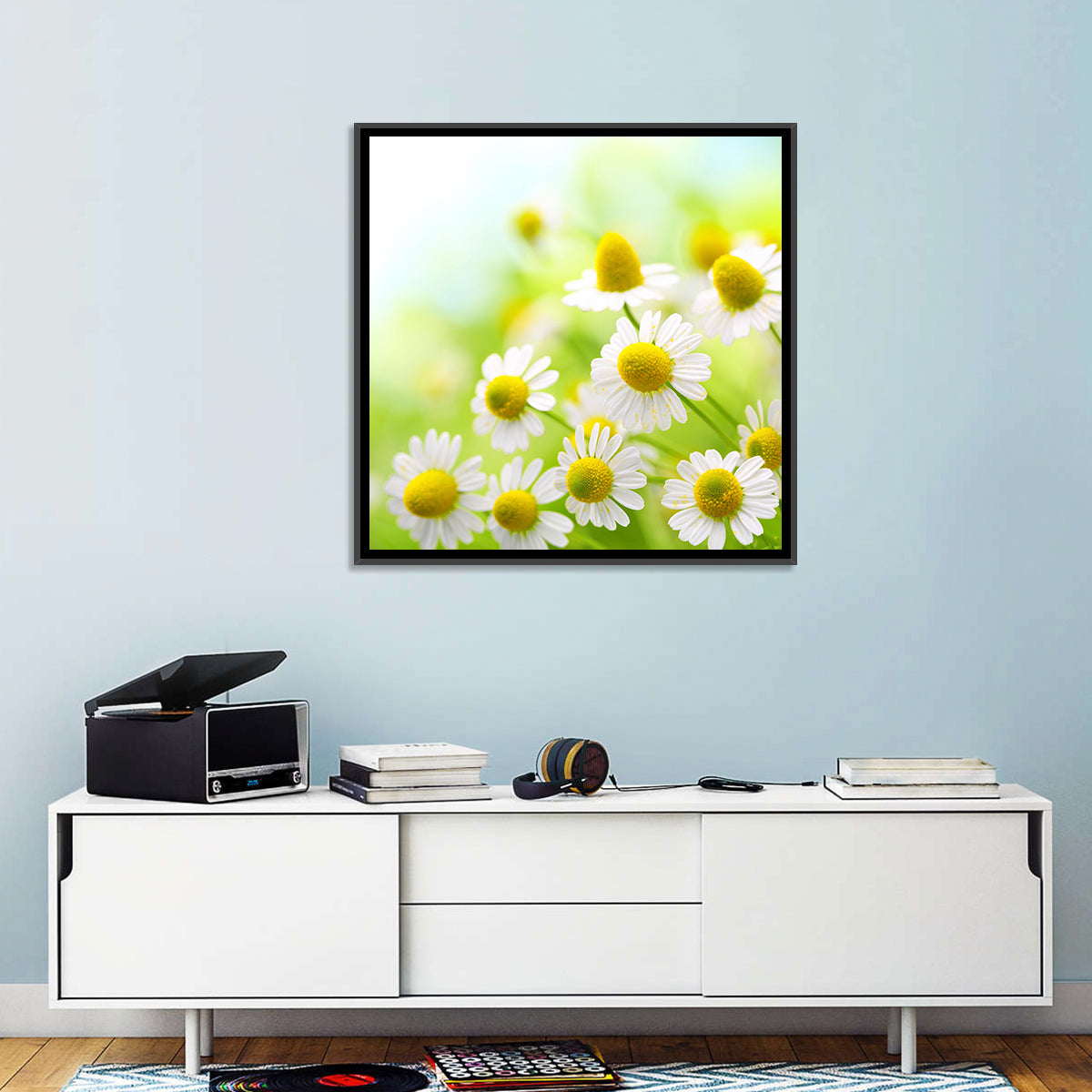 Chamomile Close-up Wall Art in a room, square