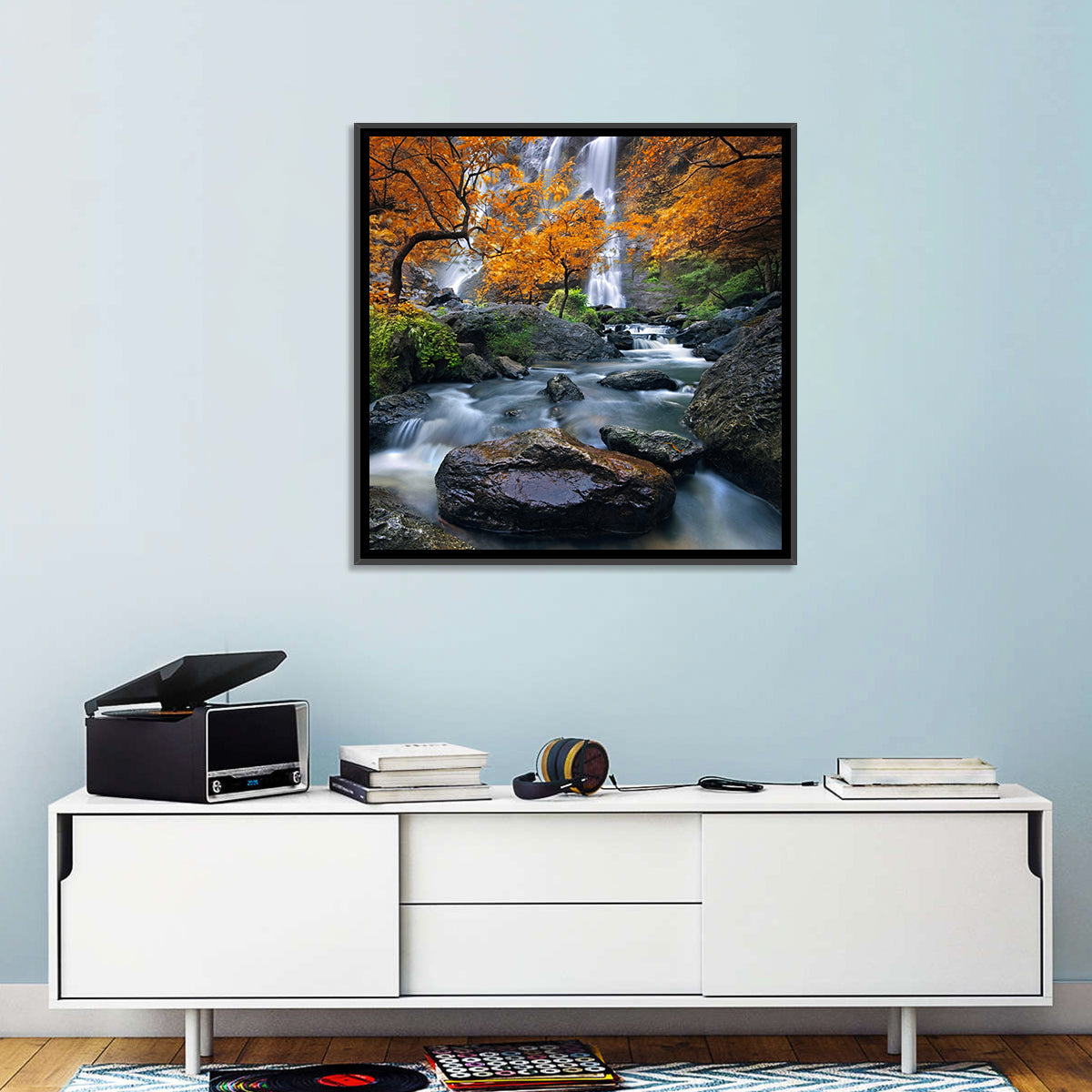 Konglan Autumn Waterfall Wall Art in a room, square