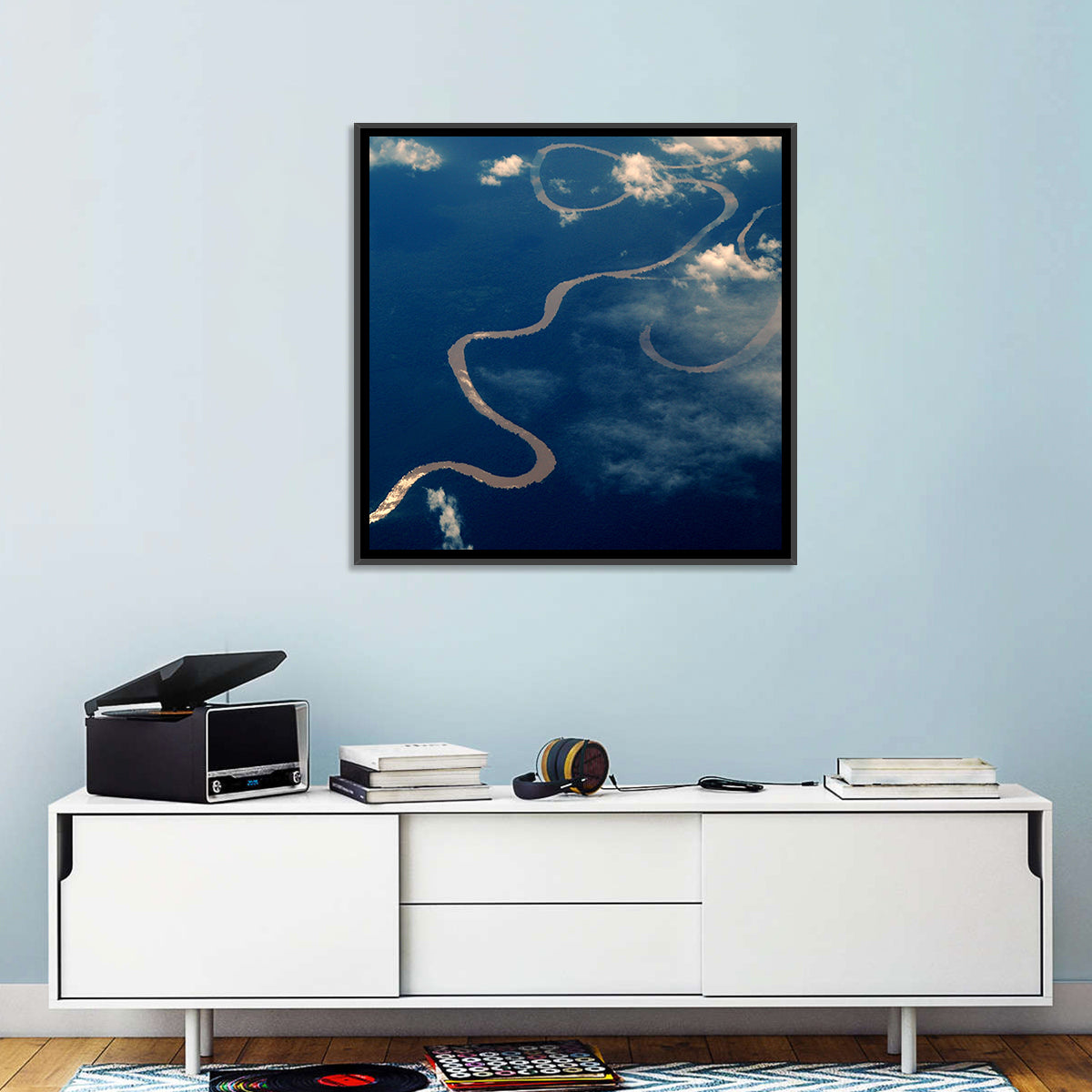 Sunlit Meander of the Amazon River Wall Art in a room, square
