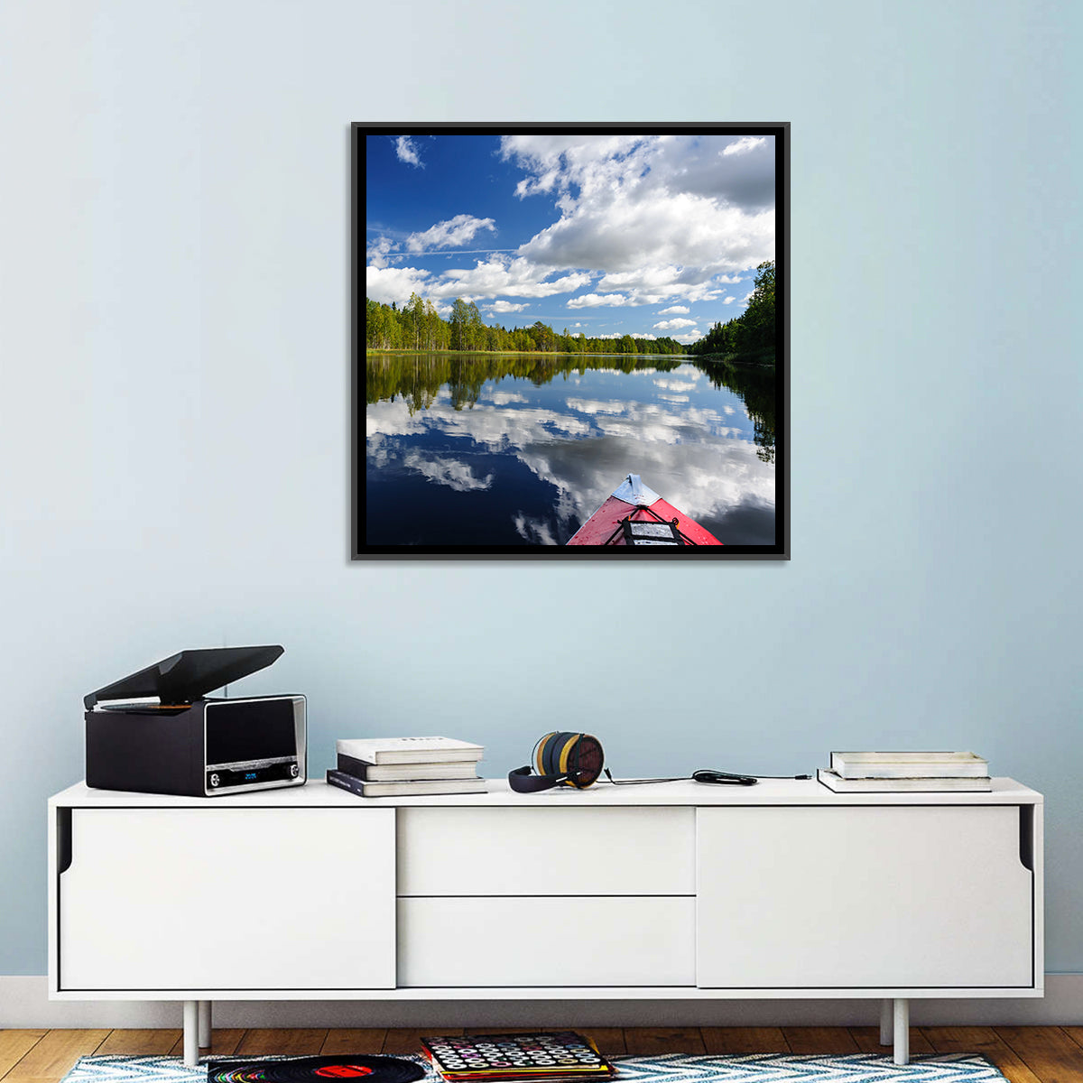 Karelia Kayak Reflection Wall Art in a room, square