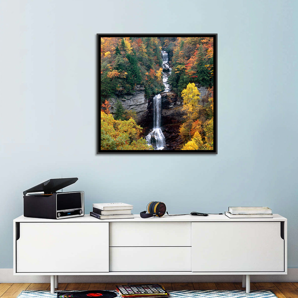 Raven Cliff Waterfall Wall Art in a room, square